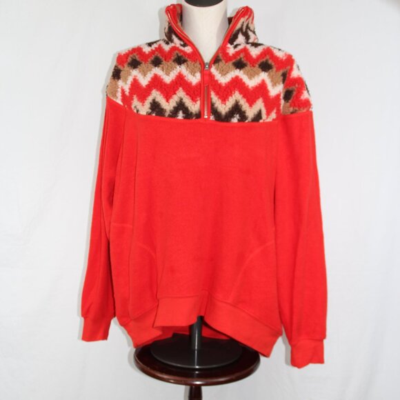 Aerie Oversized Hometown Holiday Red Sherpa Sweatshirt Pockets Size Small Cozy - Picture 1 of 8